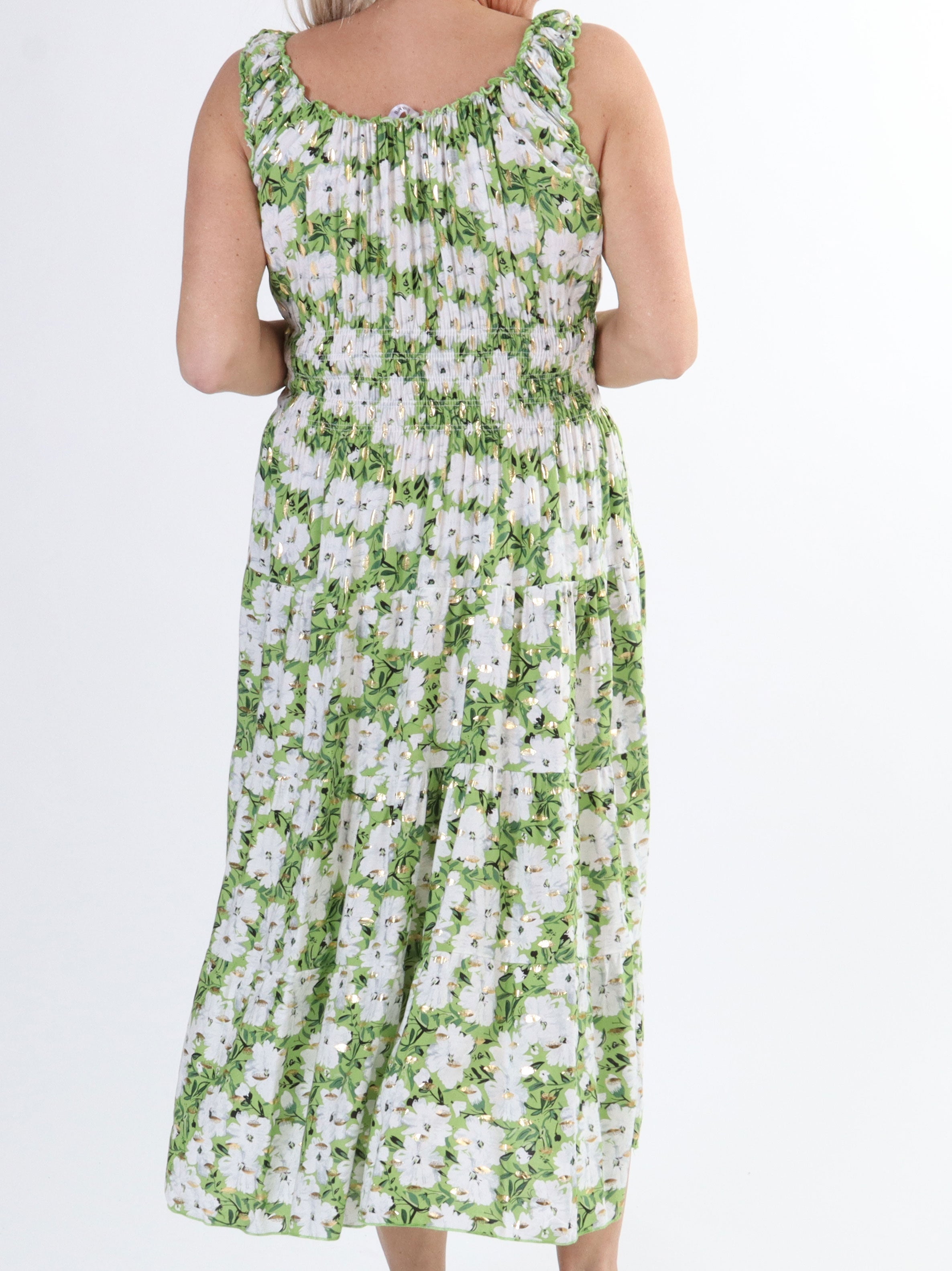 Alicia Summer Short - Söt bandklänning med sommarblommor - Ochre